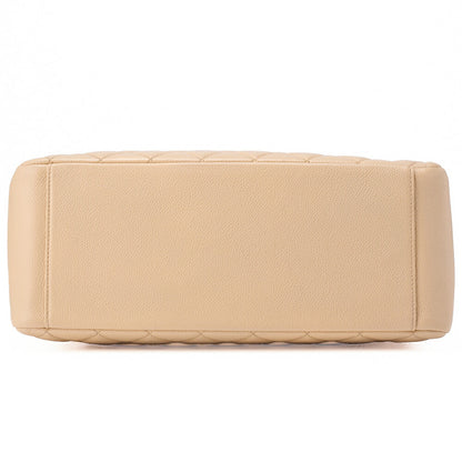 CHANEL Tote Bag Matelasse Caviar Skin Cocomark GST Double Chain Tote Beige Silver-Tone Hardware, Pre-Owned