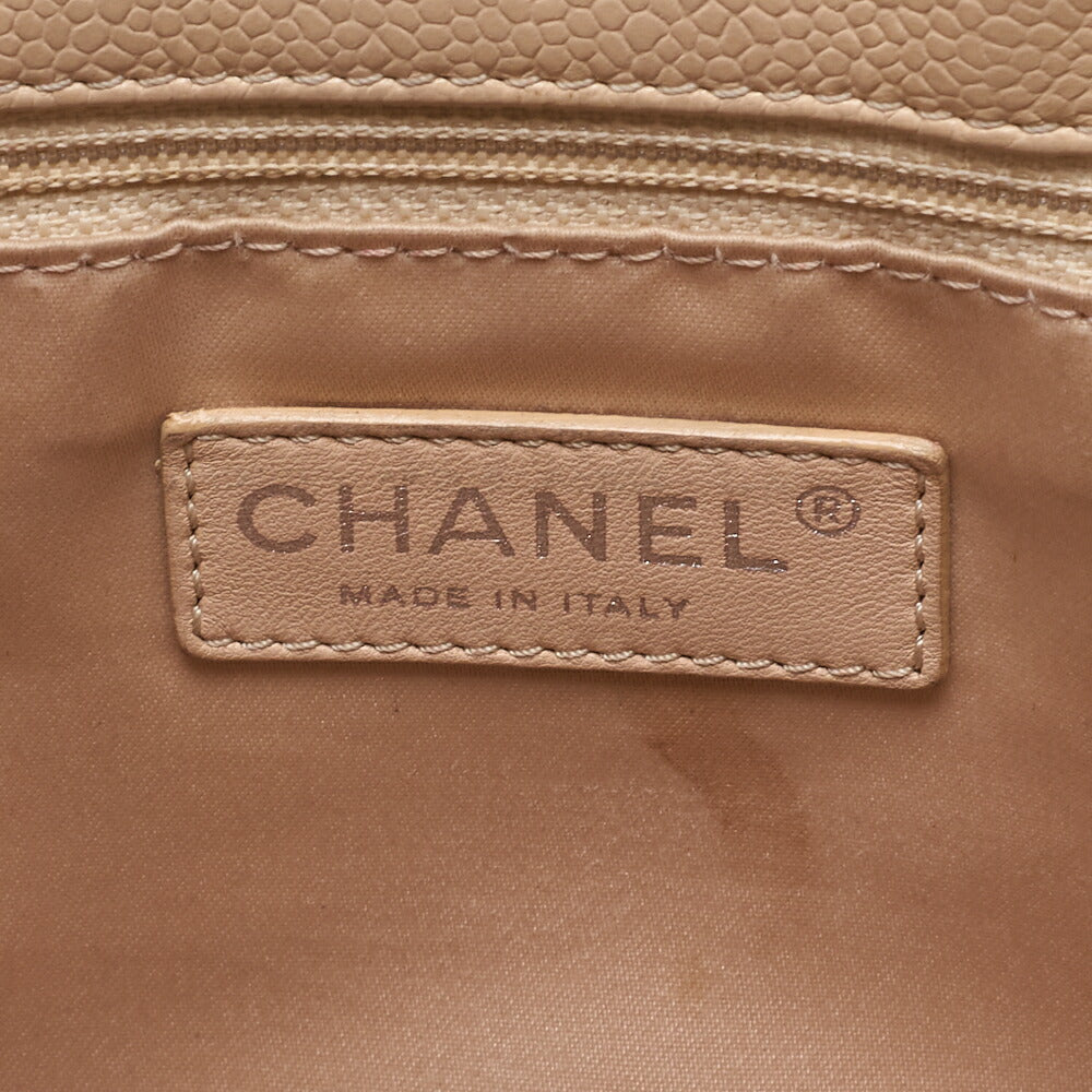 CHANEL Tote Bag Matelasse Caviar Skin Cocomark GST Double Chain Tote Beige Silver-Tone Hardware, Pre-Owned