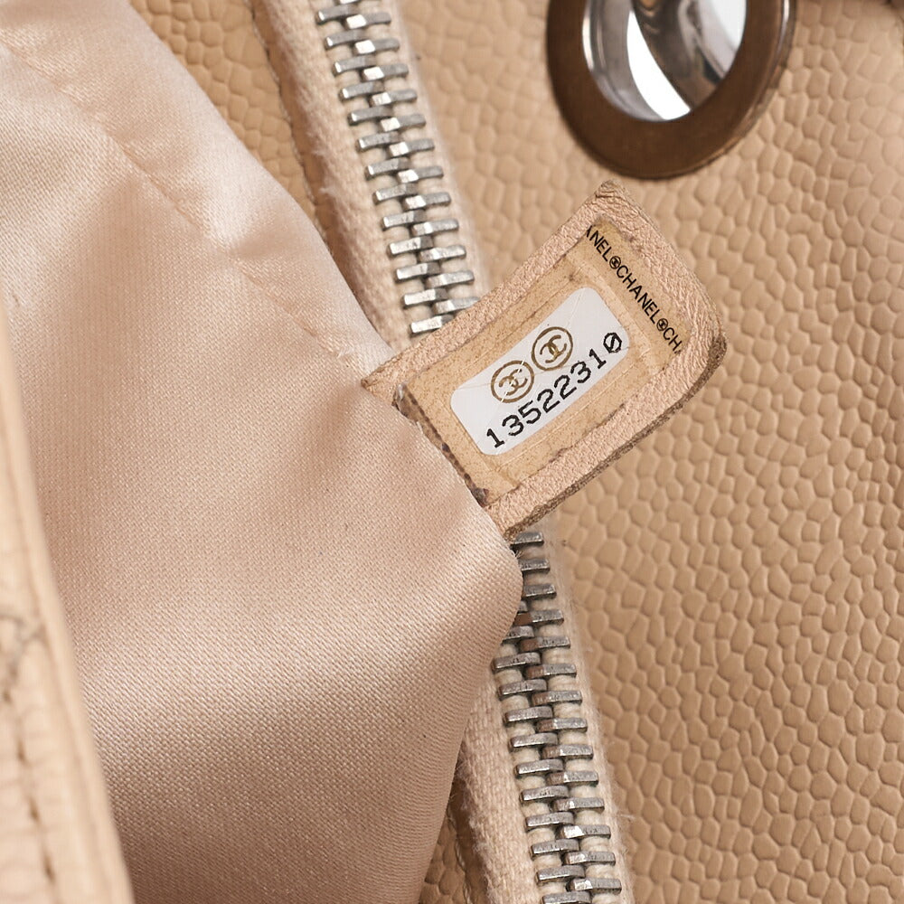 CHANEL Tote Bag Matelasse Caviar Skin Cocomark GST Double Chain Tote Beige Silver-Tone Hardware, Pre-Owned
