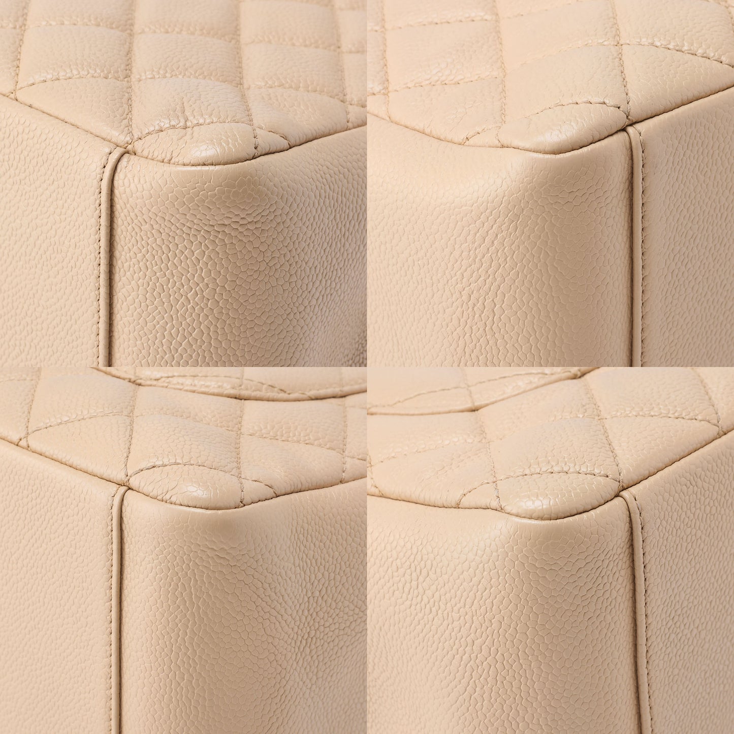 CHANEL Tote Bag Matelasse Caviar Skin Cocomark GST Double Chain Tote Beige Silver-Tone Hardware, Pre-Owned