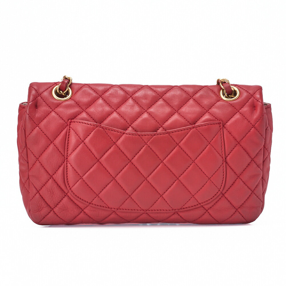 CHANEL Chain Shoulder Bag Matelasse Single Flap Icon Line Lambskin Red Gold-Tone Hardware, Pre-Owned