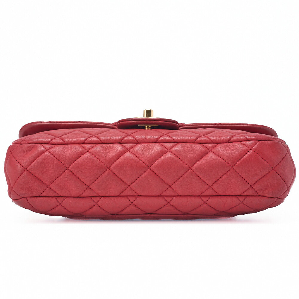 CHANEL Chain Shoulder Bag Matelasse Single Flap Icon Line Lambskin Red Gold-Tone Hardware, Pre-Owned