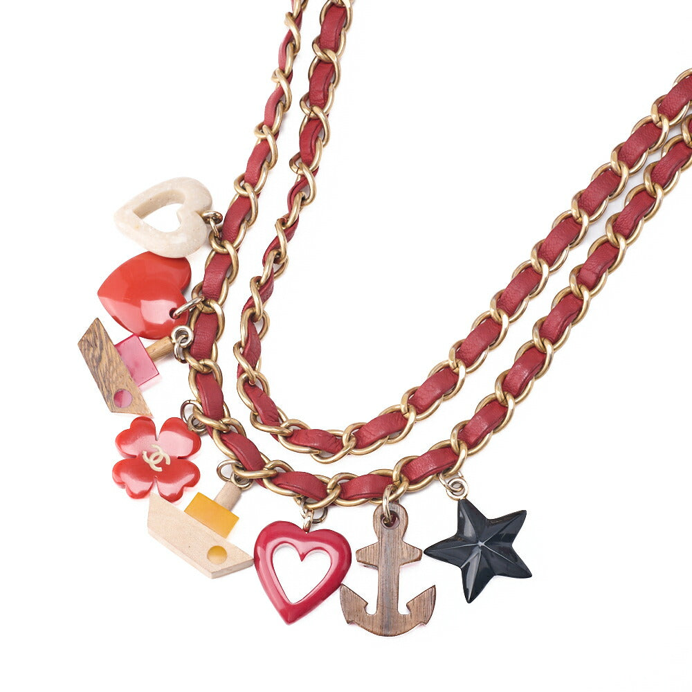 CHANEL Chain Shoulder Bag Matelasse Single Flap Icon Line Lambskin Red Gold-Tone Hardware, Pre-Owned