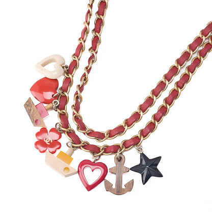 CHANEL Chain Shoulder Bag Matelasse Single Flap Icon Line Lambskin Red Gold-Tone Hardware, Pre-Owned