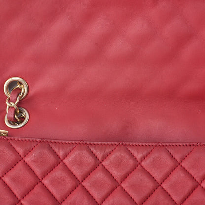 CHANEL Chain Shoulder Bag Matelasse Single Flap Icon Line Lambskin Red Gold-Tone Hardware, Pre-Owned