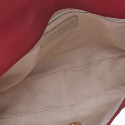 CHANEL Chain Shoulder Bag Matelasse Single Flap Icon Line Lambskin Red Gold-Tone Hardware, Pre-Owned