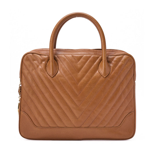 CHANEL V-Stitch Circle Coco Charm Handbag Caviar Skin Beige Gold-Tone Hardware, Pre-Owned