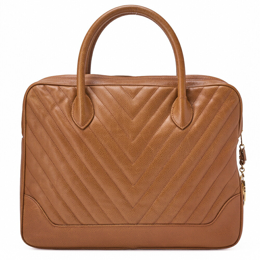 CHANEL V-Stitch Circle Coco Charm Handbag Caviar Skin Beige Gold-Tone Hardware, Pre-Owned