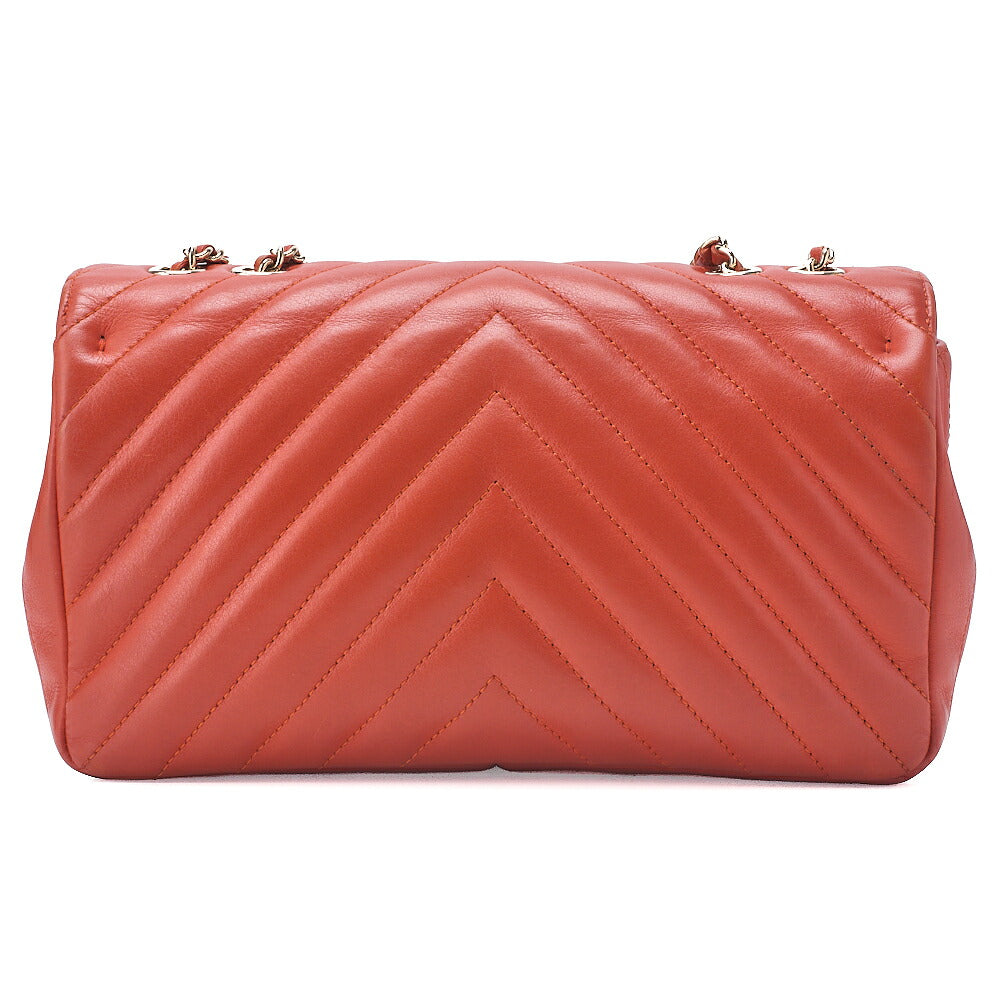CHANEL Chain Shoulder Bag Calfskin V-Stitch Pink Orange Turnlock Full Flap Gold-Tone Hardware, Pre-Owned