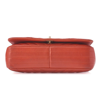 CHANEL Chain Shoulder Bag Calfskin V-Stitch Pink Orange Turnlock Full Flap Gold-Tone Hardware, Pre-Owned