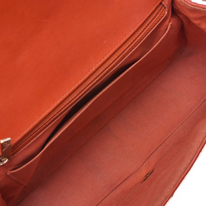 CHANEL Chain Shoulder Bag Calfskin V-Stitch Pink Orange Turnlock Full Flap Gold-Tone Hardware, Pre-Owned