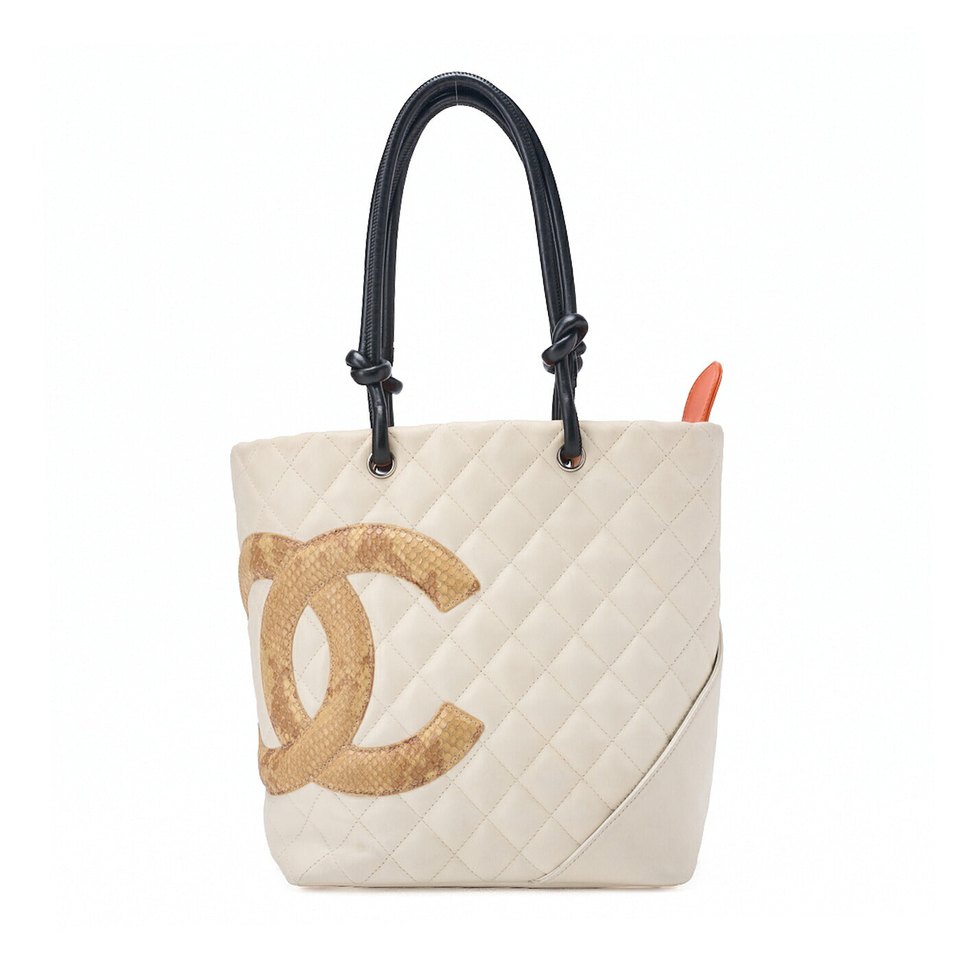 CHANEL Cambon Line Matelasse Calfskin x  Python White Tote Bag Silver-Tone Hardware, Pre-Owned