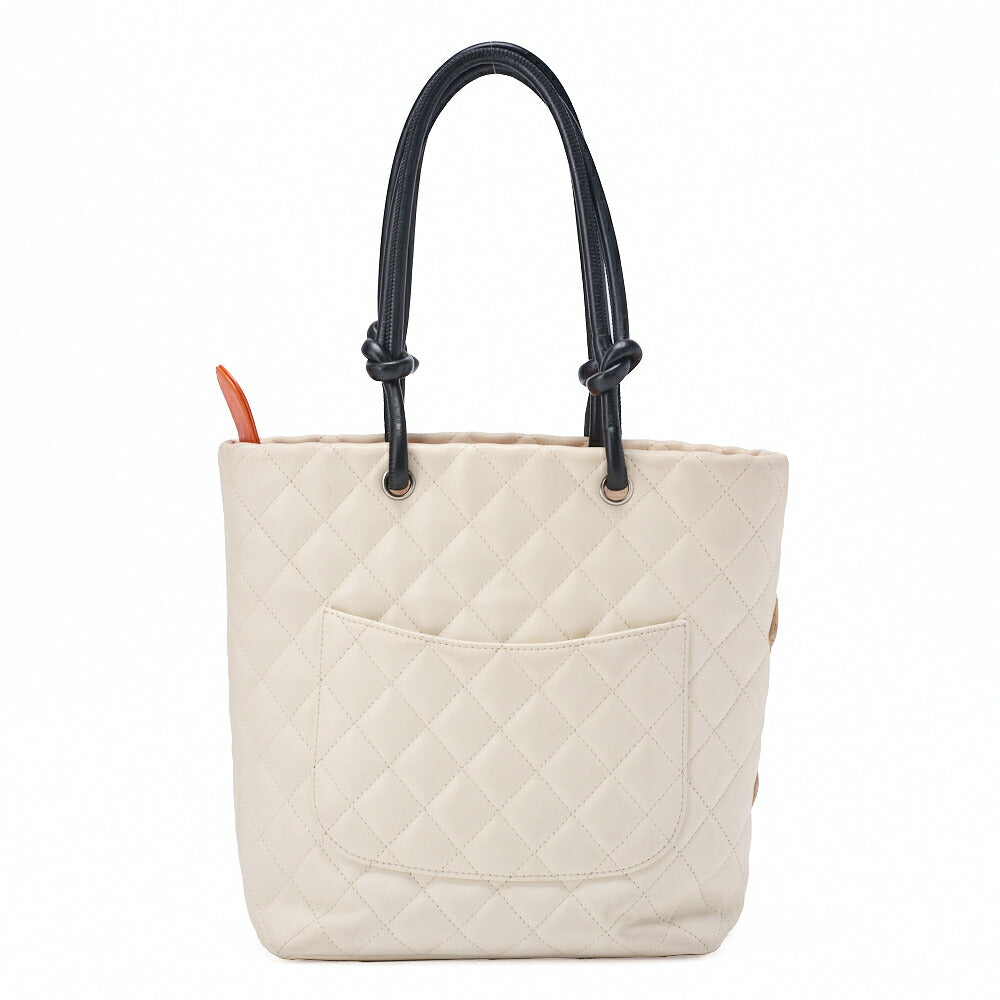 CHANEL Cambon Line Matelasse Calfskin x  Python White Tote Bag Silver-Tone Hardware, Pre-Owned