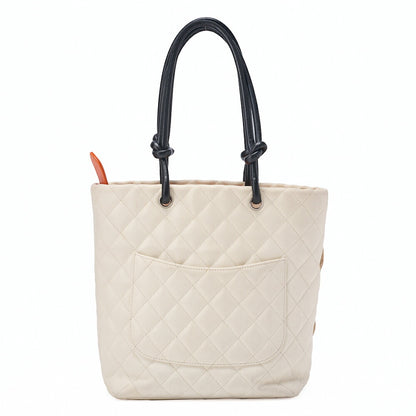 CHANEL Cambon Line Matelasse Calfskin x  Python White Tote Bag Silver-Tone Hardware, Pre-Owned