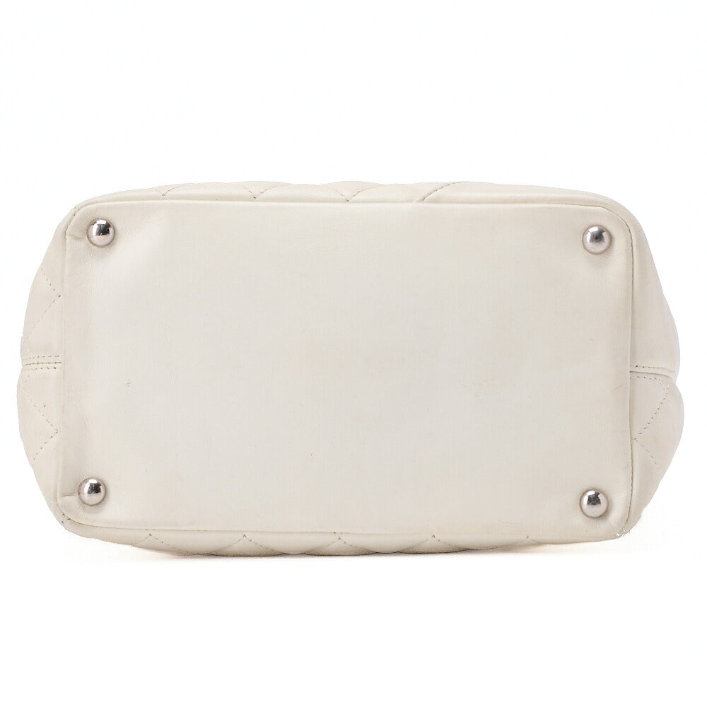 CHANEL Cambon Line Matelasse Calfskin x  Python White Tote Bag Silver-Tone Hardware, Pre-Owned