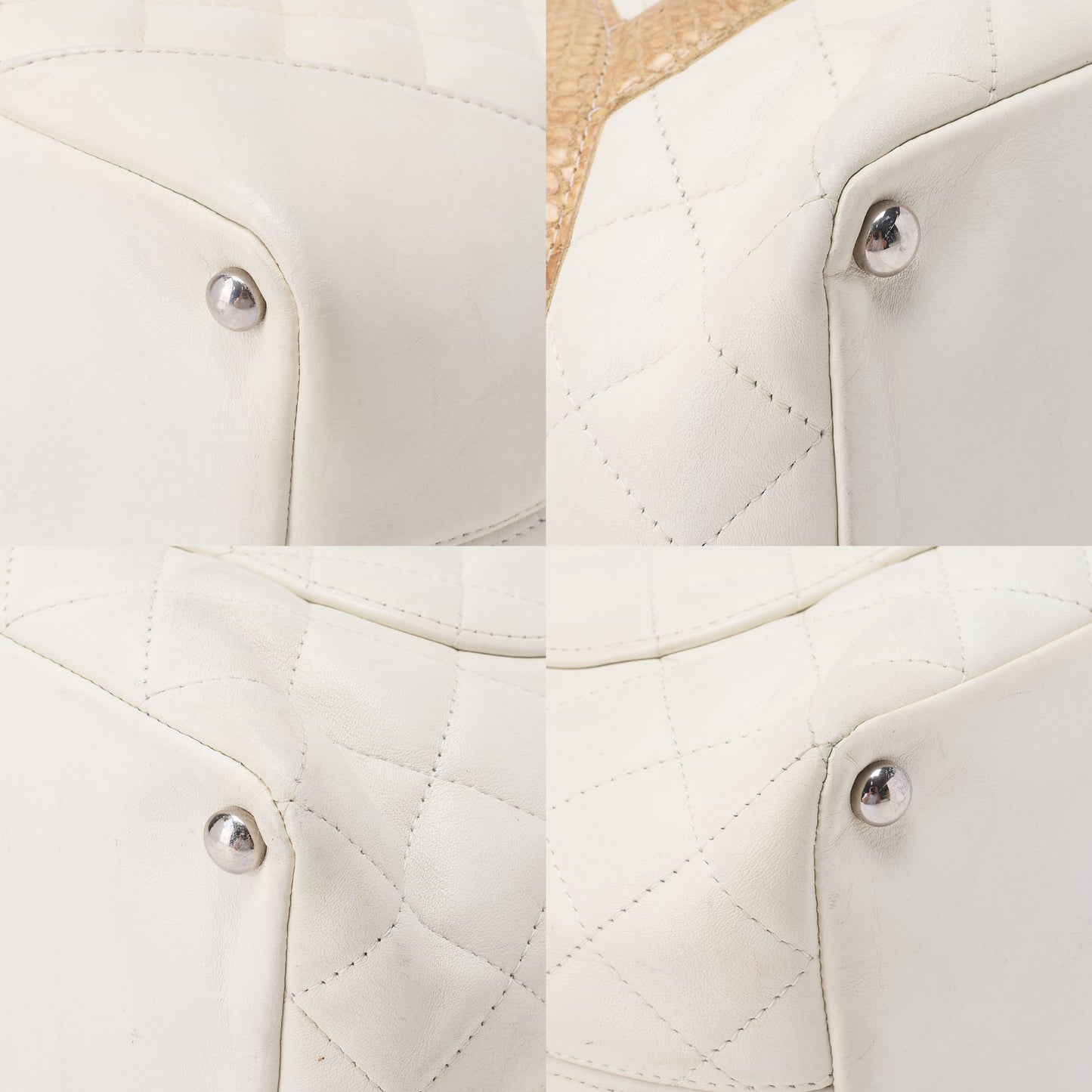 CHANEL Cambon Line Matelasse Calfskin x  Python White Tote Bag Silver-Tone Hardware, Pre-Owned