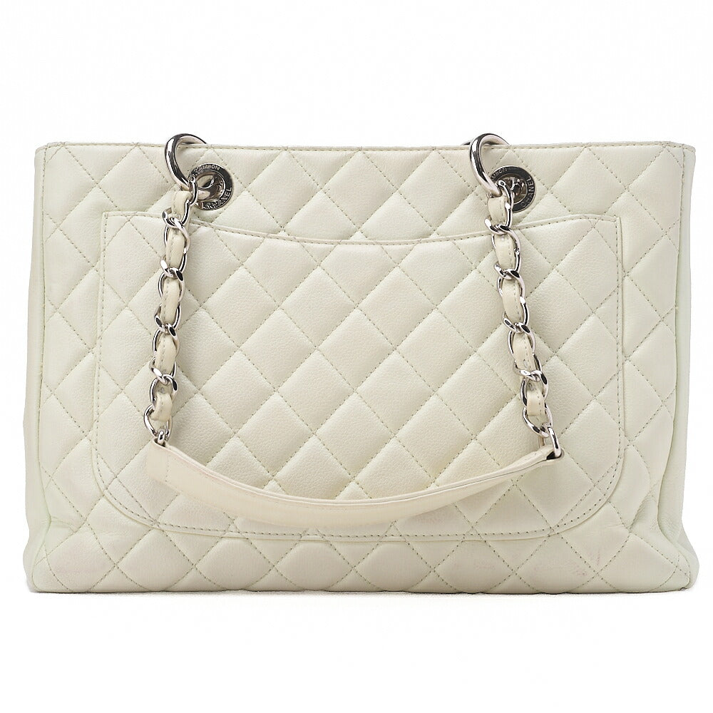 CHANEL Tote Bag  Matelasse Caviar Skin White Double Chain GST Silver-Tone Hardware, Pre-Owned