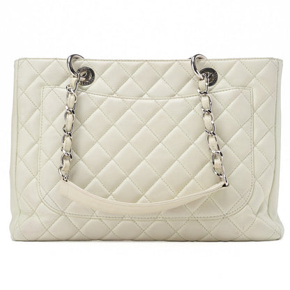CHANEL Tote Bag  Matelasse Caviar Skin White Double Chain GST Silver-Tone Hardware, Pre-Owned