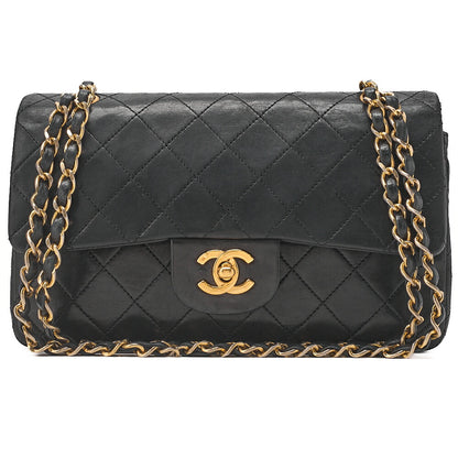 CHANEL Chain Shoulder Bag Matelasse Double Flap 23cm Lambskin Black Gold-Tone Hardware, Pre-Owned