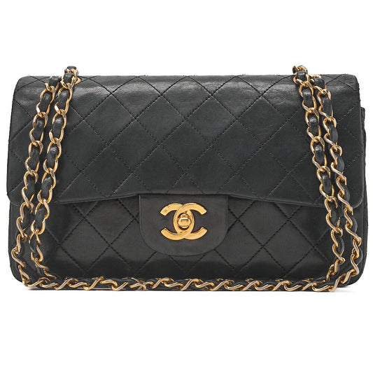 CHANEL Chain Shoulder Bag Matelasse Double Flap 23cm Lambskin Black Gold-Tone Hardware, Pre-Owned
