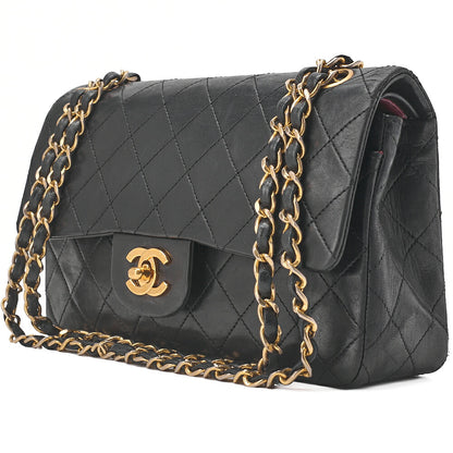 CHANEL Chain Shoulder Bag Matelasse Double Flap 23cm Lambskin Black Gold-Tone Hardware, Pre-Owned