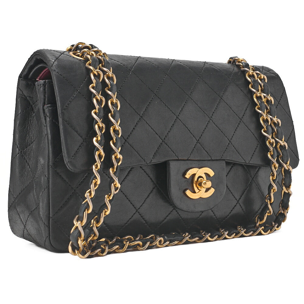 CHANEL Chain Shoulder Bag Matelasse Double Flap 23cm Lambskin Black Gold-Tone Hardware, Pre-Owned