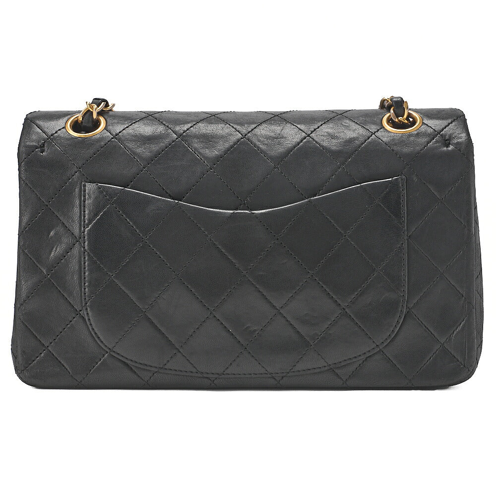 CHANEL Chain Shoulder Bag Matelasse Double Flap 23cm Lambskin Black Gold-Tone Hardware, Pre-Owned