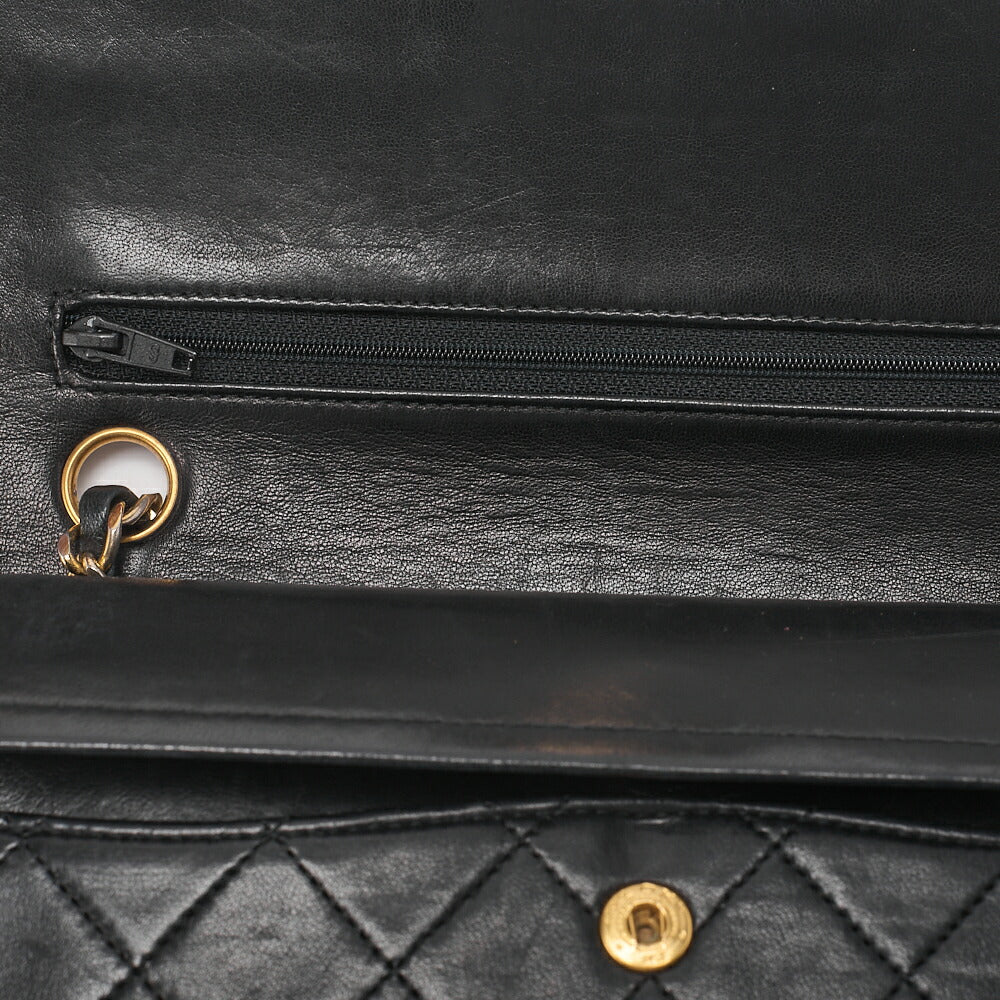 CHANEL Chain Shoulder Bag Matelasse Double Flap 23cm Lambskin Black Gold-Tone Hardware, Pre-Owned