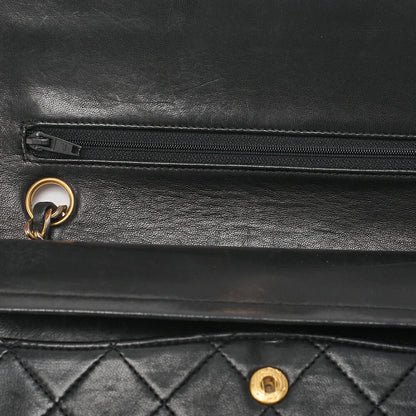 CHANEL Chain Shoulder Bag Matelasse Double Flap 23cm Lambskin Black Gold-Tone Hardware, Pre-Owned