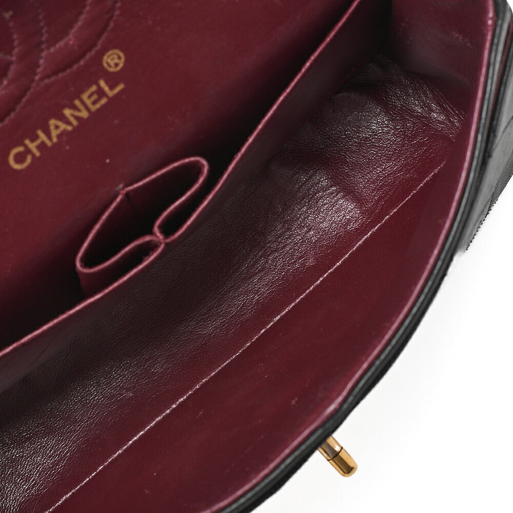 CHANEL Chain Shoulder Bag Matelasse Double Flap 23cm Lambskin Black Gold-Tone Hardware, Pre-Owned