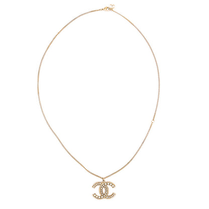 CHANEL Coco Mark Faux Pearl Necklace 14B GP Gold (Gold Plated) Gold Chain Necklace Earrings High Brand Gold-Tone Hardware, Pre-Owned