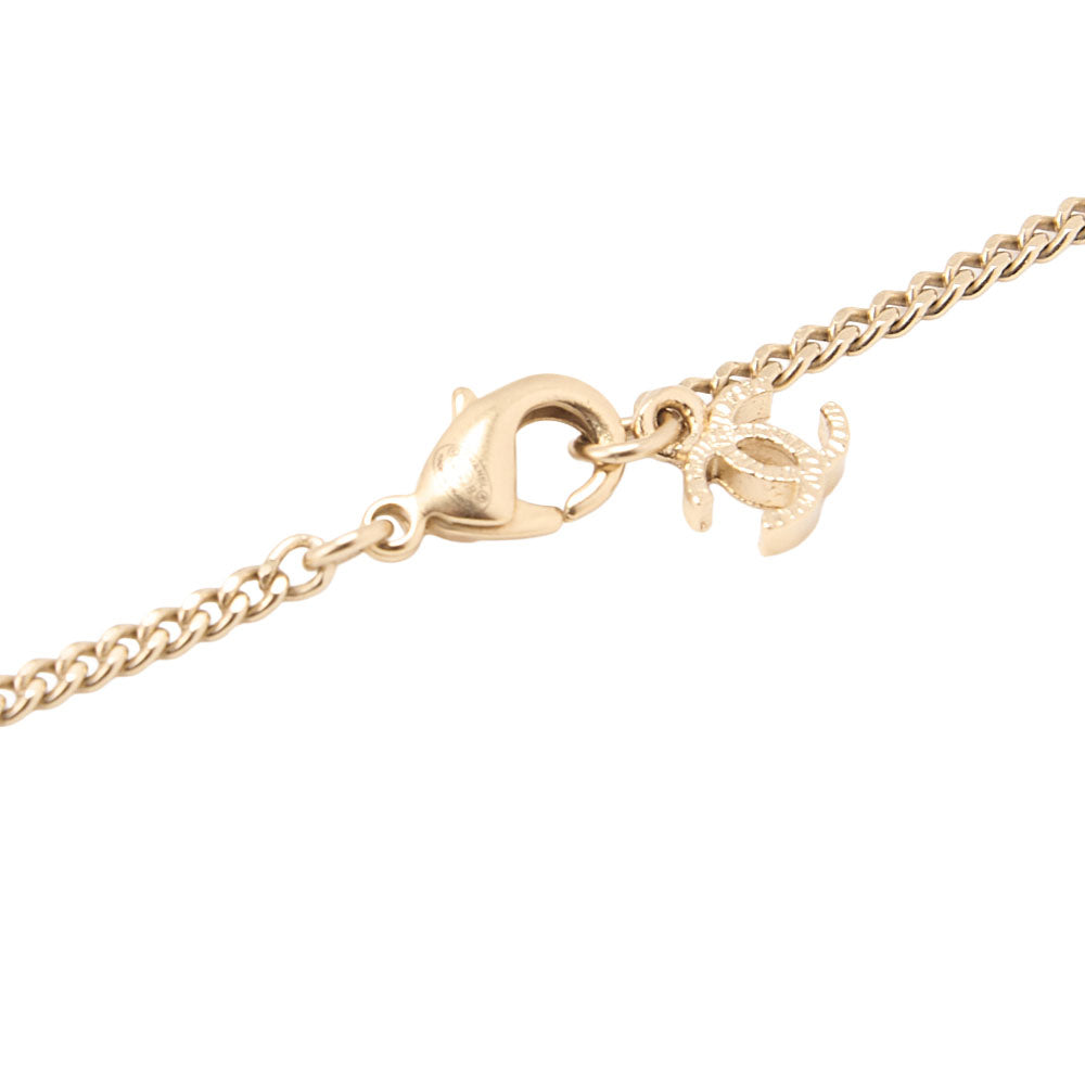 CHANEL Coco Mark Faux Pearl Necklace 14B GP Gold (Gold Plated) Gold Chain Necklace Earrings High Brand Gold-Tone Hardware, Pre-Owned