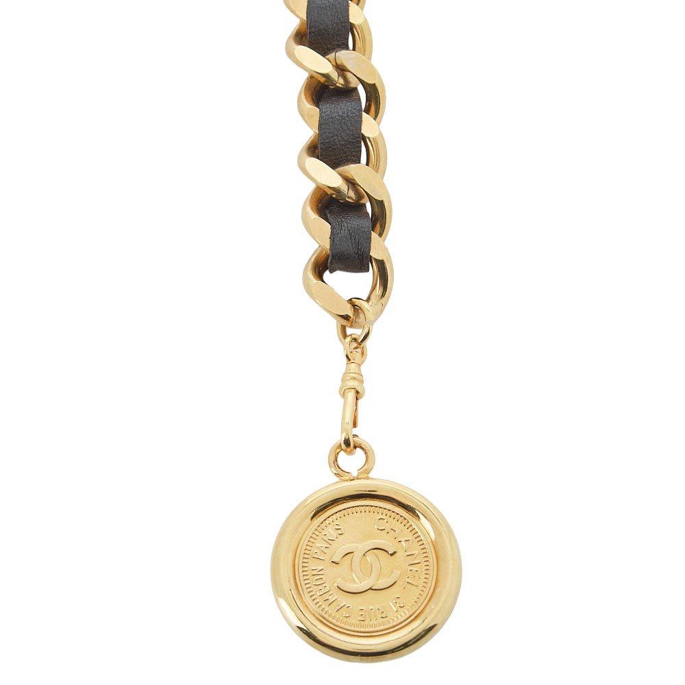 CHANEL Coco Mark Chain Belt 94A GP x Leather Black x Gold Gold-Tone Hardware, Pre-Owned