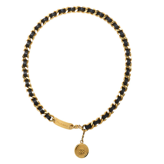 CHANEL Cocomark Chain Belt GP x Leather Black x Gold Gold-Tone Hardware, Pre-Owned
