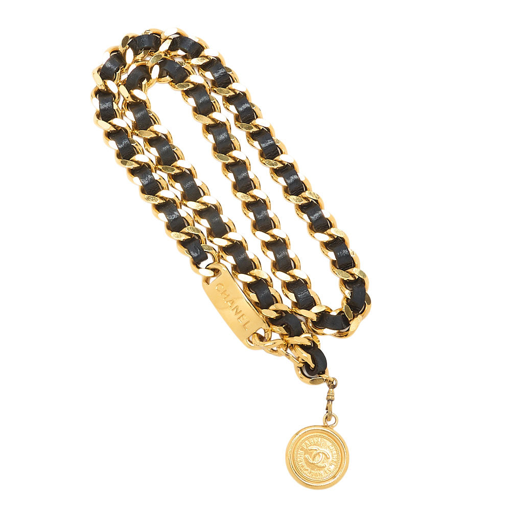 CHANEL Cocomark Chain Belt GP x Leather Black x Gold Gold-Tone Hardware, Pre-Owned