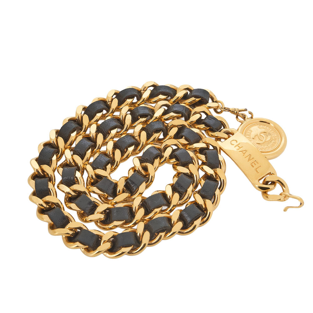 CHANEL Cocomark Chain Belt GP x Leather Black x Gold Gold-Tone Hardware, Pre-Owned