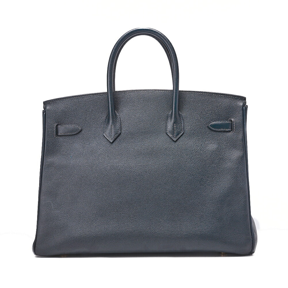 HERMES Birkin 35 Handbag Epson Blue Indigo Gold-Tone Hardware, Pre-Owned