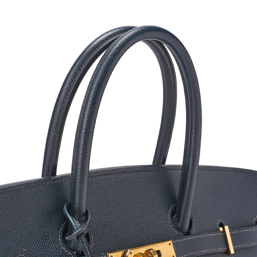 HERMES Birkin 35 Handbag Epson Blue Indigo Gold-Tone Hardware, Pre-Owned