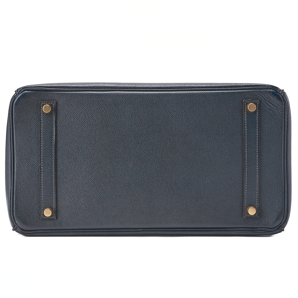 HERMES Birkin 35 Handbag Epson Blue Indigo Gold-Tone Hardware, Pre-Owned