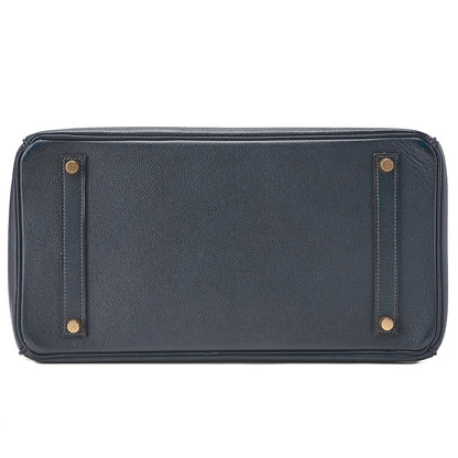 HERMES Birkin 35 Handbag Epson Blue Indigo Gold-Tone Hardware, Pre-Owned