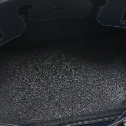 HERMES Birkin 35 Handbag Epson Blue Indigo Gold-Tone Hardware, Pre-Owned