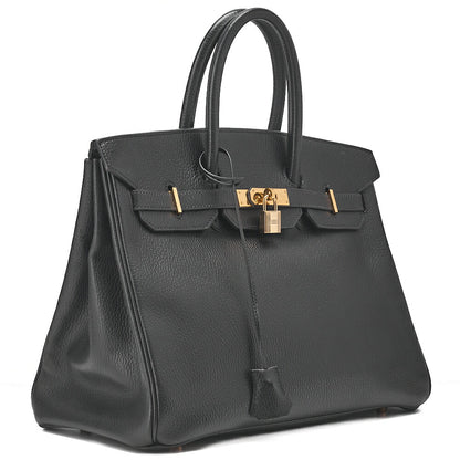 HERMES Birkin 35 Handbag Ardennes Black Gold-Tone Hardware, Pre-Owned