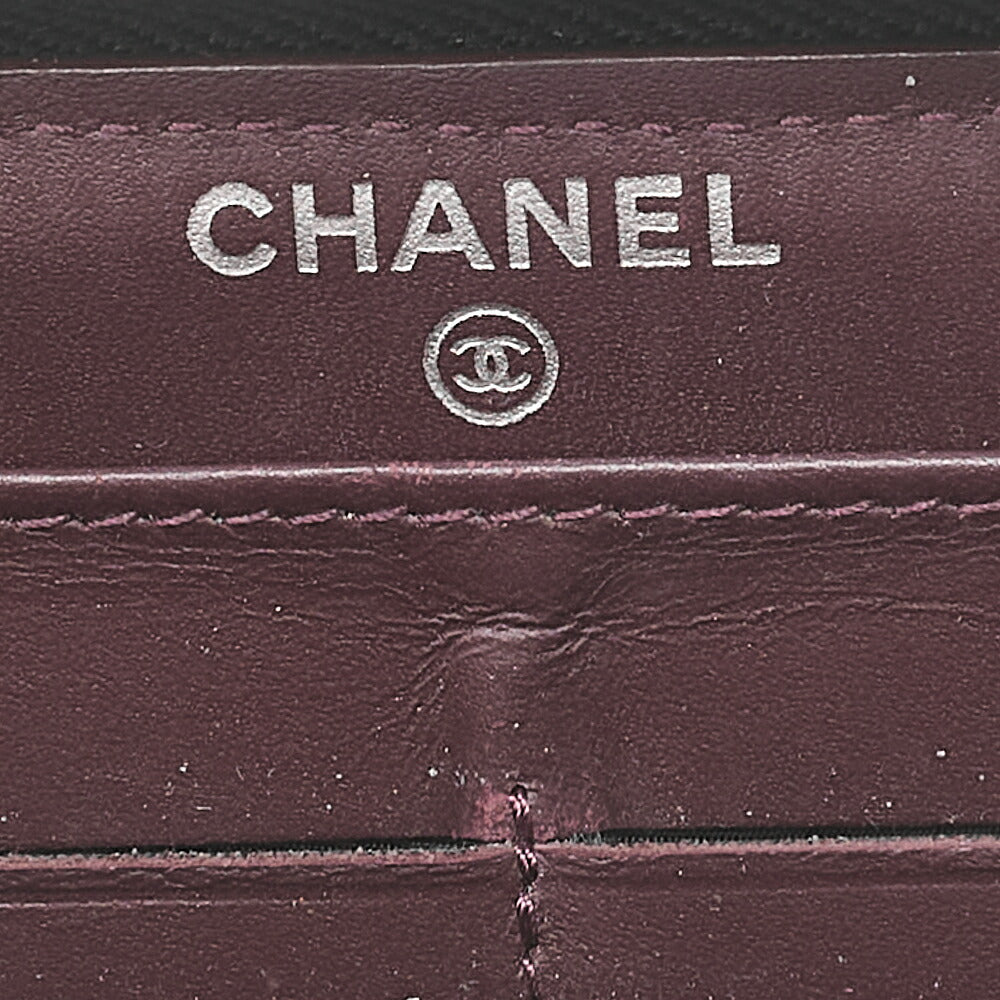 CHANEL Matrasse Round Long Wallet Caviar Skin Black Women's Wallet Silver-Tone Hardware, Pre-Owned