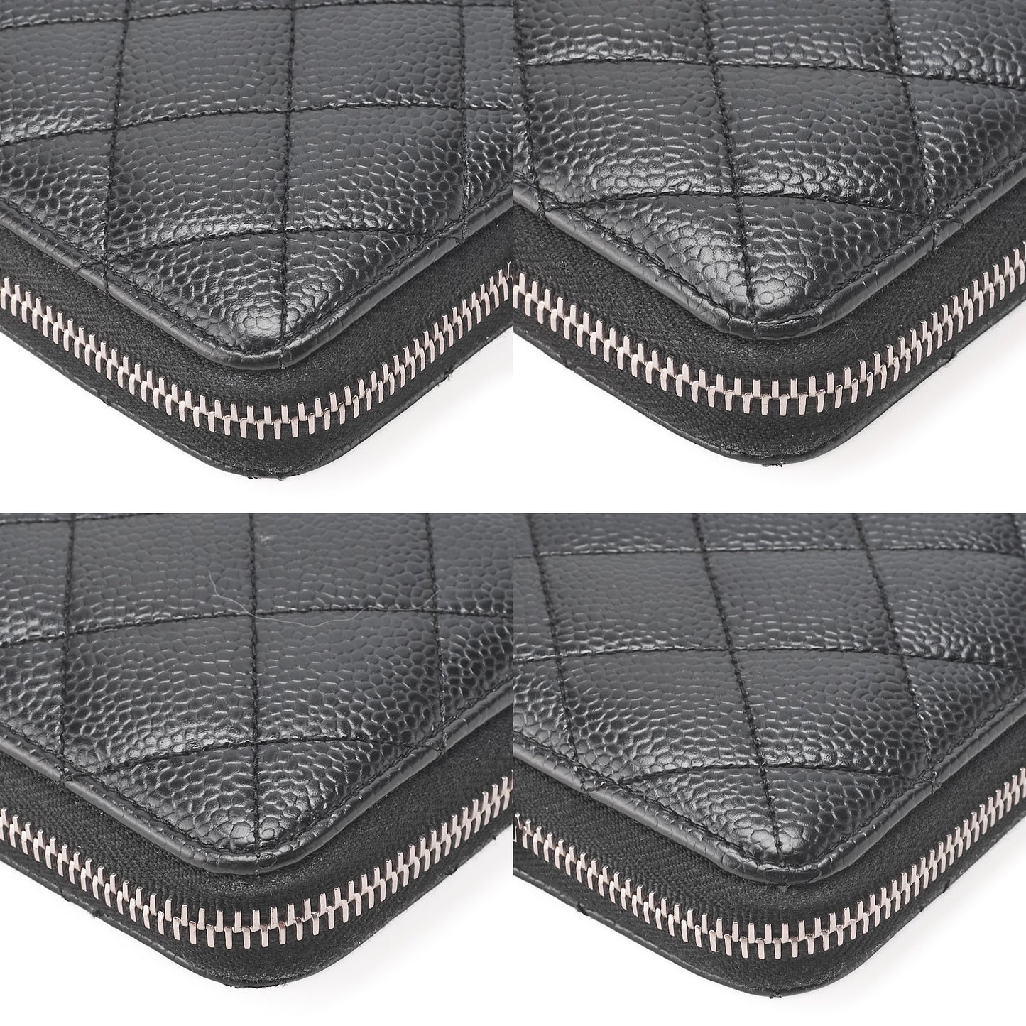 CHANEL Matrasse Round Long Wallet Caviar Skin Black Women's Wallet Silver-Tone Hardware, Pre-Owned