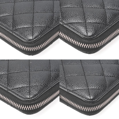 CHANEL Matrasse Round Long Wallet Caviar Skin Black Women's Wallet Silver-Tone Hardware, Pre-Owned