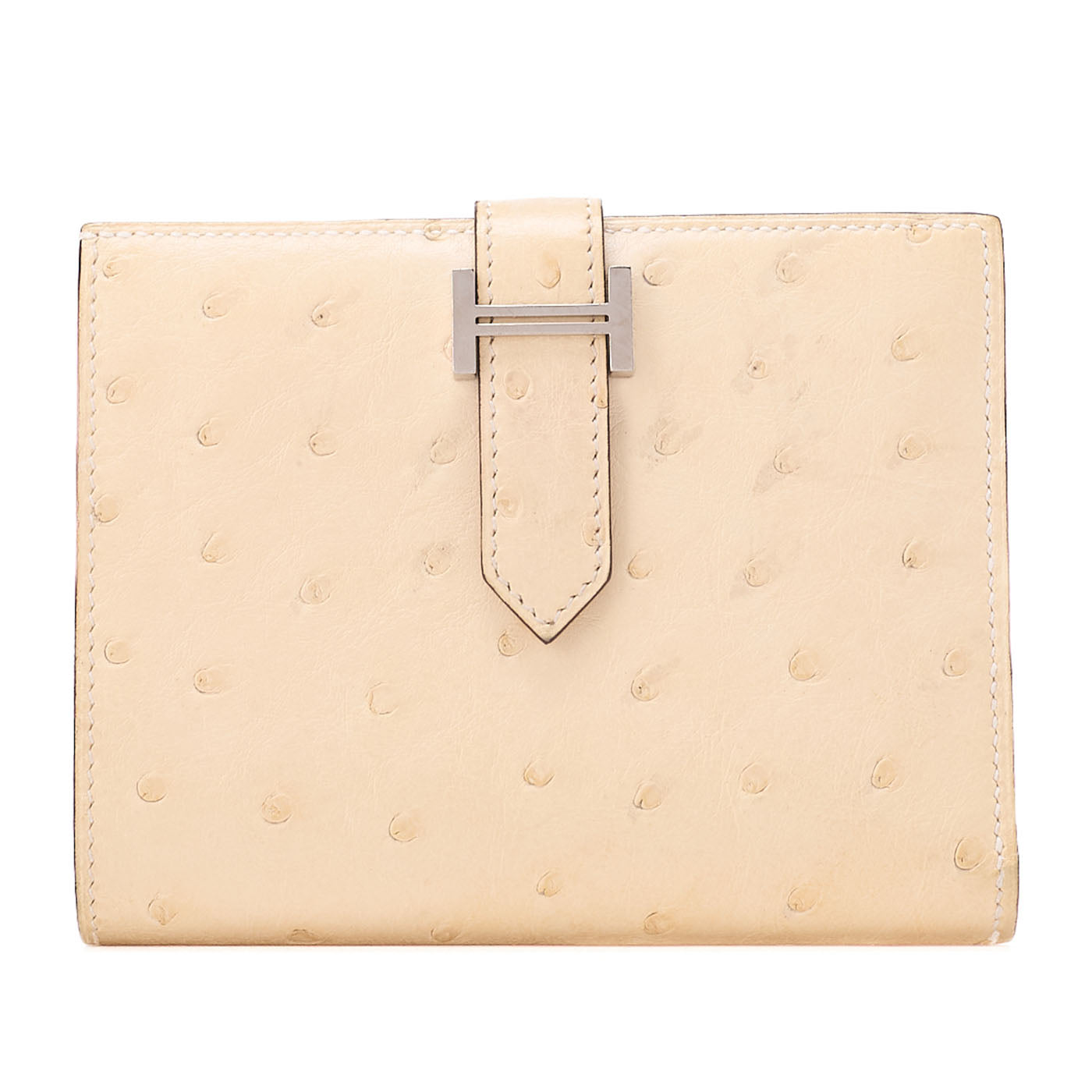 HERMES Bare Compact Bi-Fold Wallet Ostrich Massachusetts Women's Wallet Silver-Tone Hardware, Pre-Owned