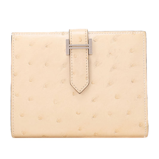 HERMES Bare Compact Bi-Fold Wallet Ostrich Massachusetts Women's Wallet Silver-Tone Hardware, Pre-Owned