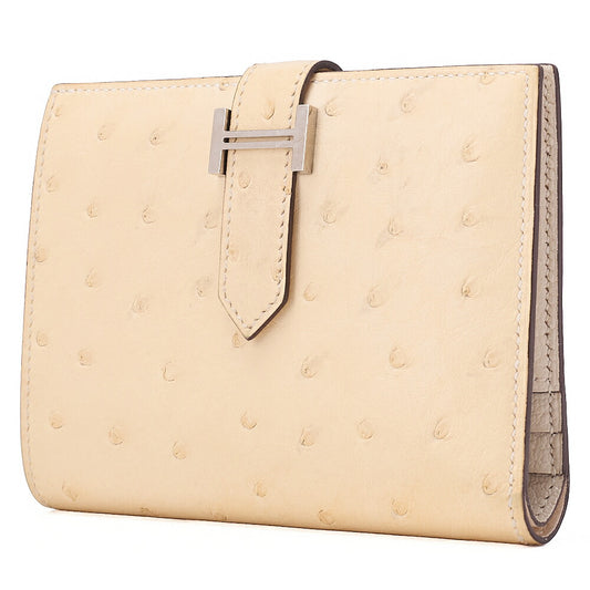 HERMES Bare Compact Bi-Fold Wallet Ostrich Massachusetts Women's Wallet Silver-Tone Hardware, Pre-Owned