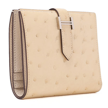 HERMES Bare Compact Bi-Fold Wallet Ostrich Massachusetts Women's Wallet Silver-Tone Hardware, Pre-Owned