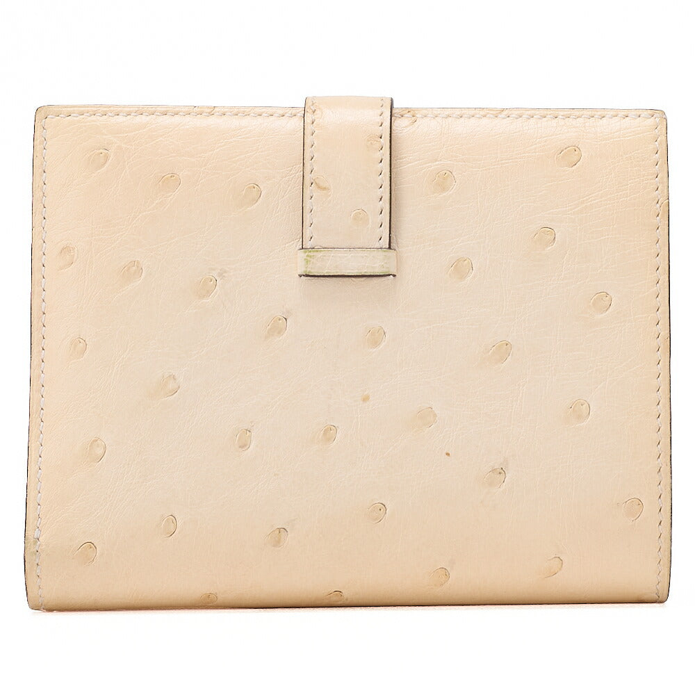 HERMES Bare Compact Bi-Fold Wallet Ostrich Massachusetts Women's Wallet Silver-Tone Hardware, Pre-Owned